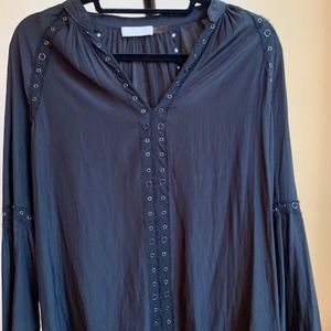 Silky Ramy Brook Black Peasant Top with Metal